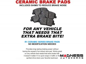 Dodge Hornet Brake Kit - Rear - R1 Concepts - Ceramic Brake Pads - eLINE Drilled + Slotted Rotors